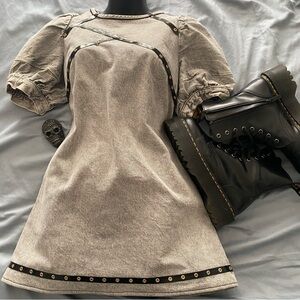 Stylish denim Gray Dress with Black Accents